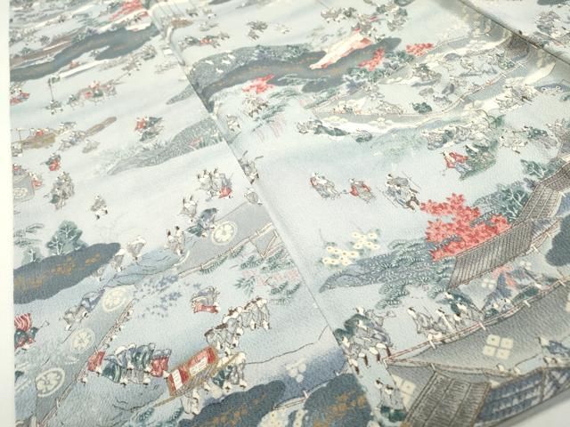 平和屋着物□上質な小紋 人物風景文 暈し染 鬼しぼ縮緬 正絹 逸品