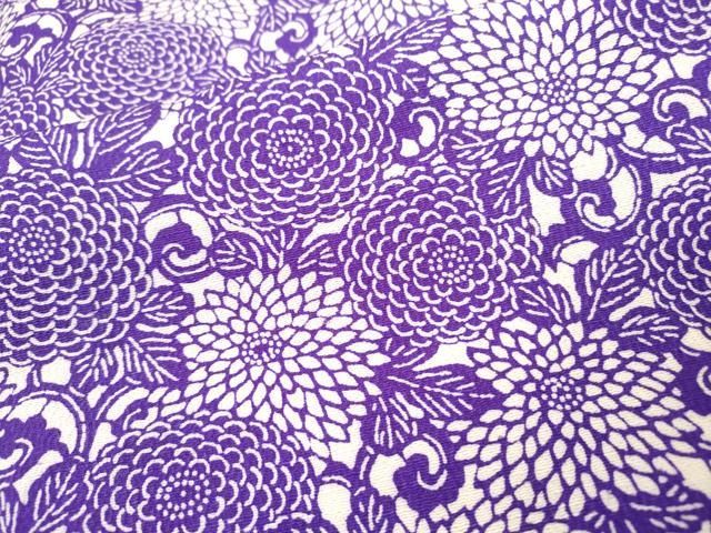 平和屋着物□上質な小紋 型染 菊唐草文 お召縮緬 正絹 逸品 未使用