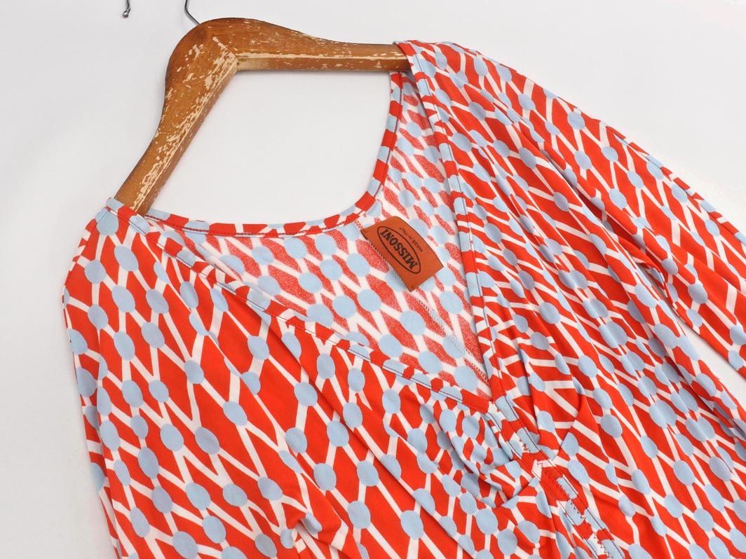 MISSONI ミッソーニ 総柄 Vネック ワンピース 白x赤 □◇ レディース