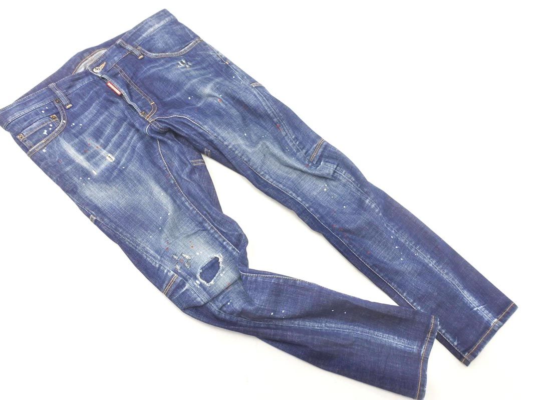 Dsquared 2 ディースクエアード ダメージ ペイント加工 ボタンダウン デニムパンツ size 46 紺 メンズ