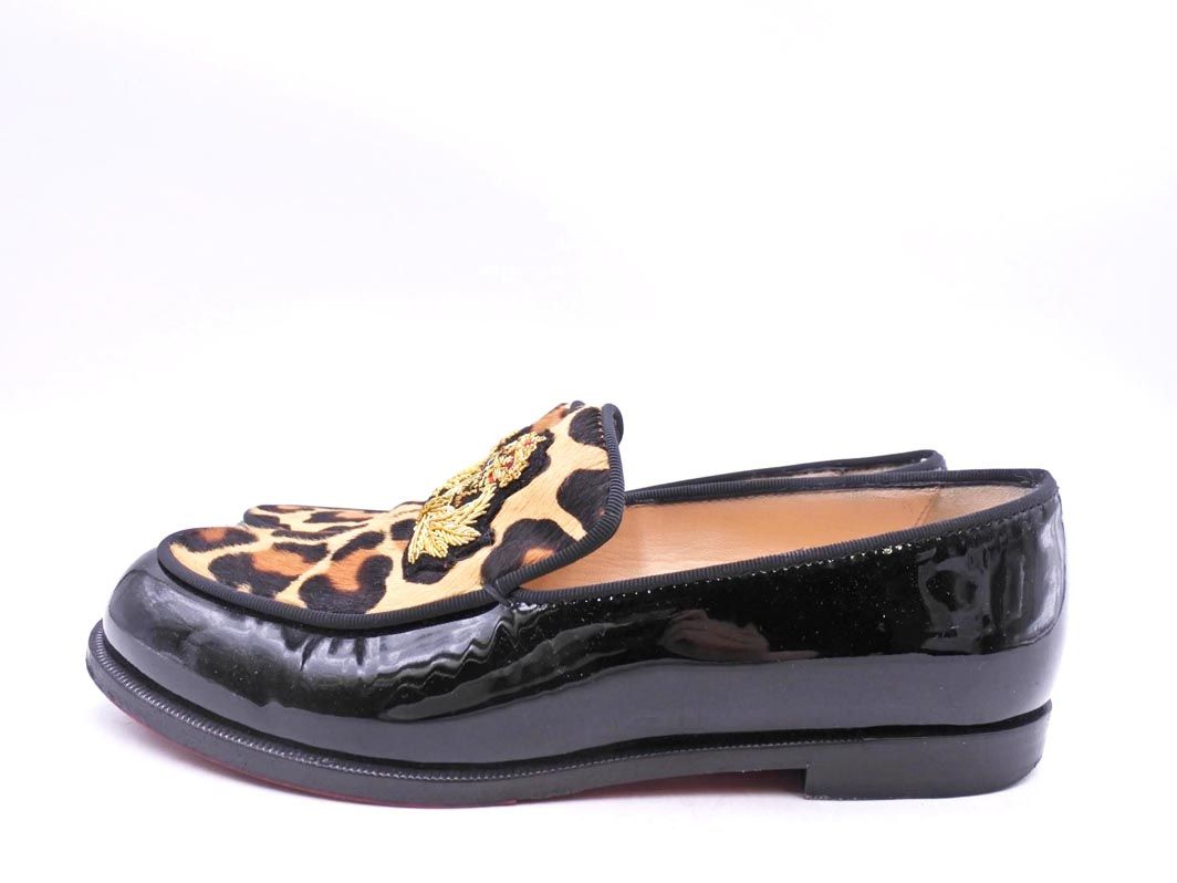 クリスチャンルブタン Laperouza レオパード ローファー シューズ size 36 23ｃｍ 黒ｘベージュ レディース