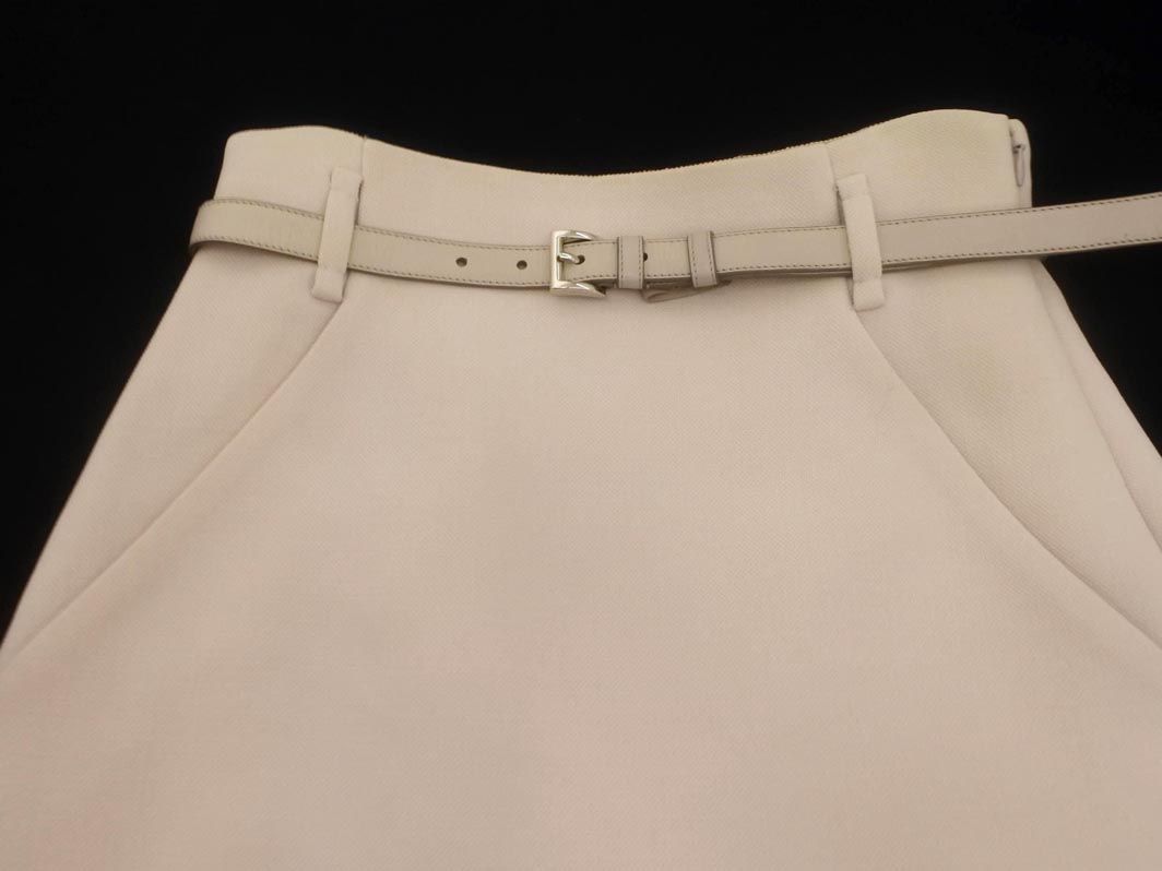 PRADA プラダ ウール100% ベルト付 ロング スカート size40/ベージュ