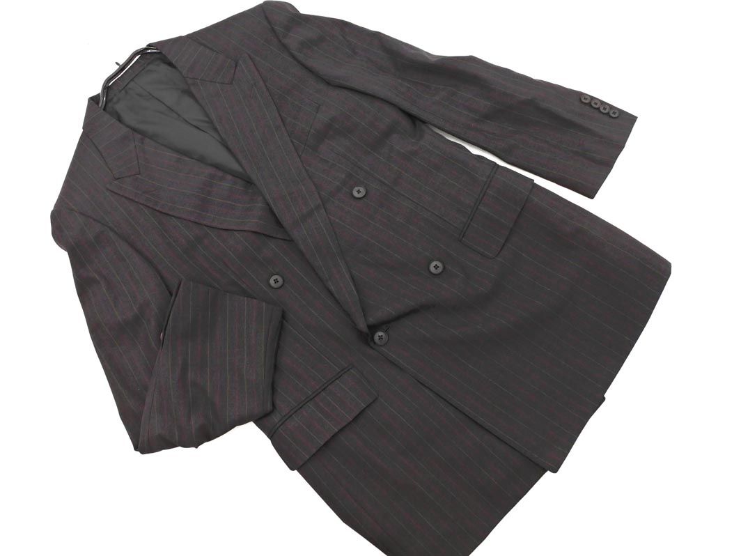 BURBERRY バーバリー ウール100% ストライプ ダブル ジャケット 茶ｘ黒 ◇■◎メンズ