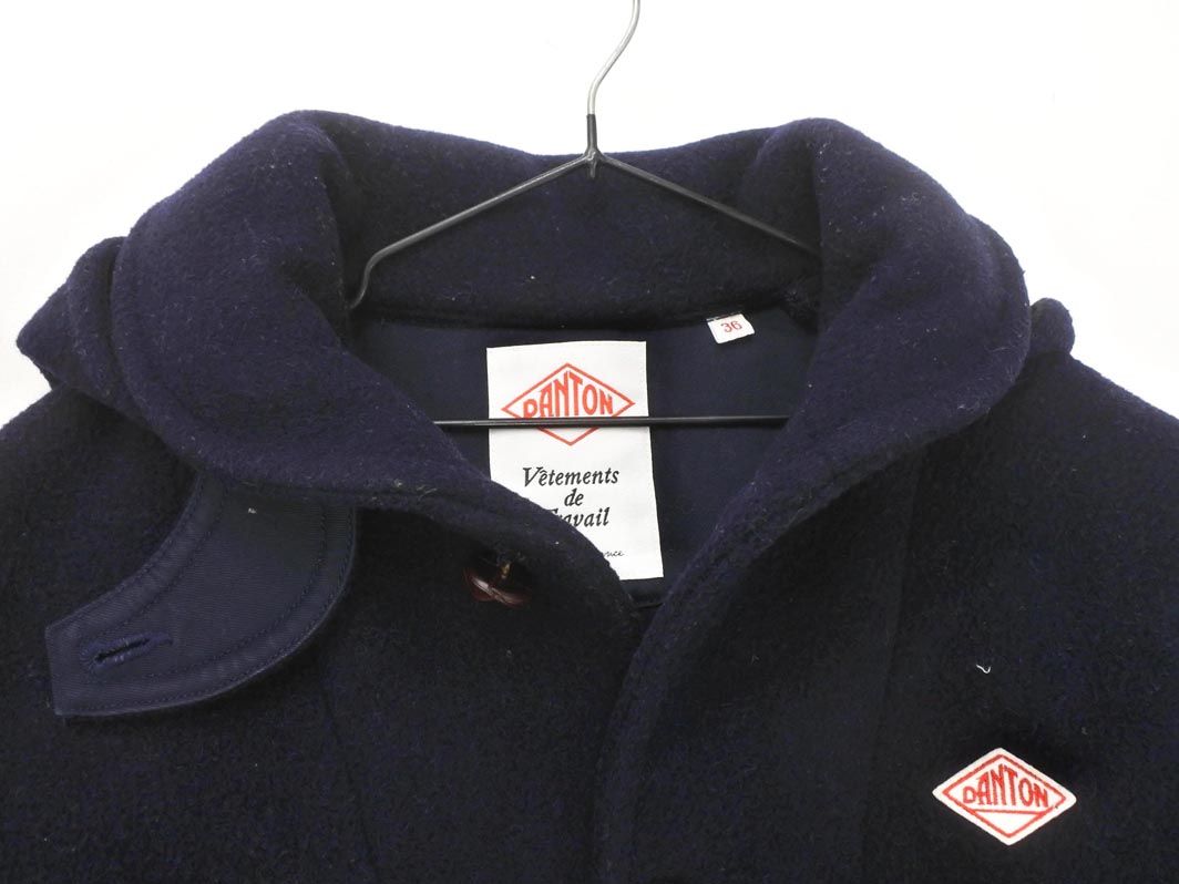 DANTON ダントン ウール混 フード付き ワンポイント コート size36/紺