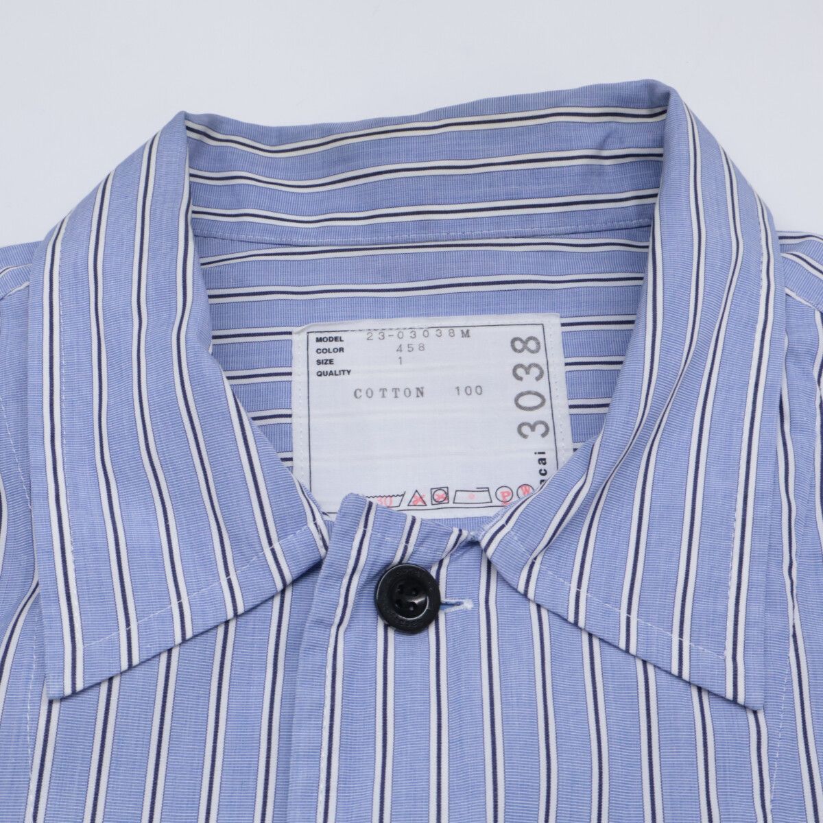 sacai サカイ ×Thomas Mason 23SS ﾌﾞﾙｰ 23ｰ03038M ｺｯﾄﾝｽﾄﾗｲﾌﾟｼｬﾂ 1