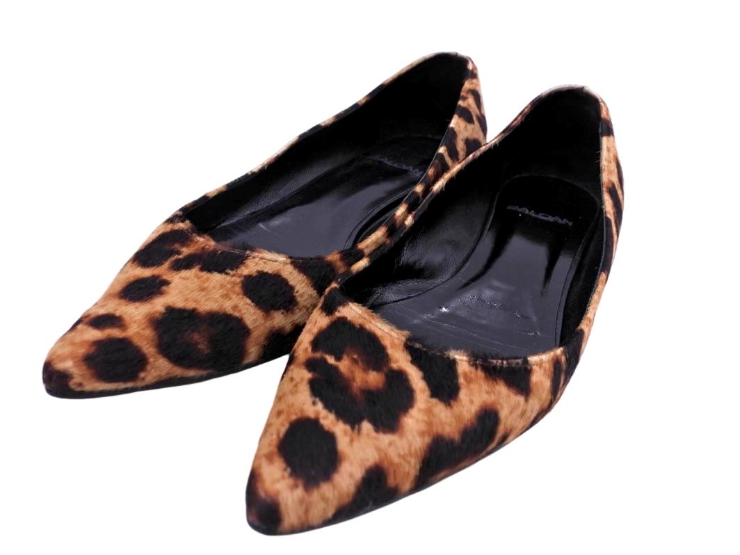 BALDAN バルダン レオパード ハラコ フラット パンプス size 37.5 24ｃｍくらい 茶 レディース