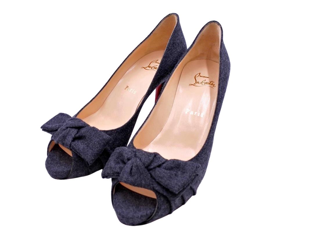 美品 Christian Louboutin クリスチャンルブタン リボン オープントゥ