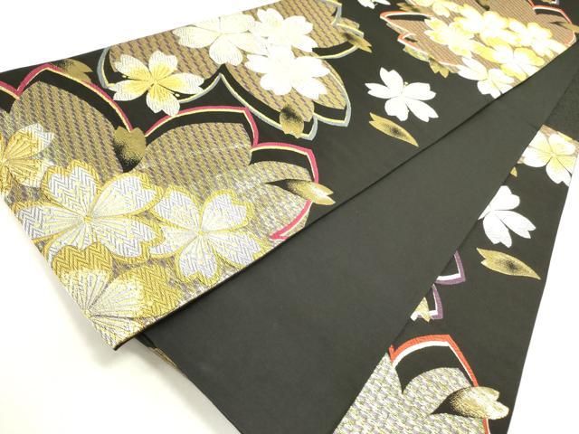 平和屋着物▽六通柄袋帯 舞桜 黒地 金銀糸 正絹 逸品 DAAZ2787op