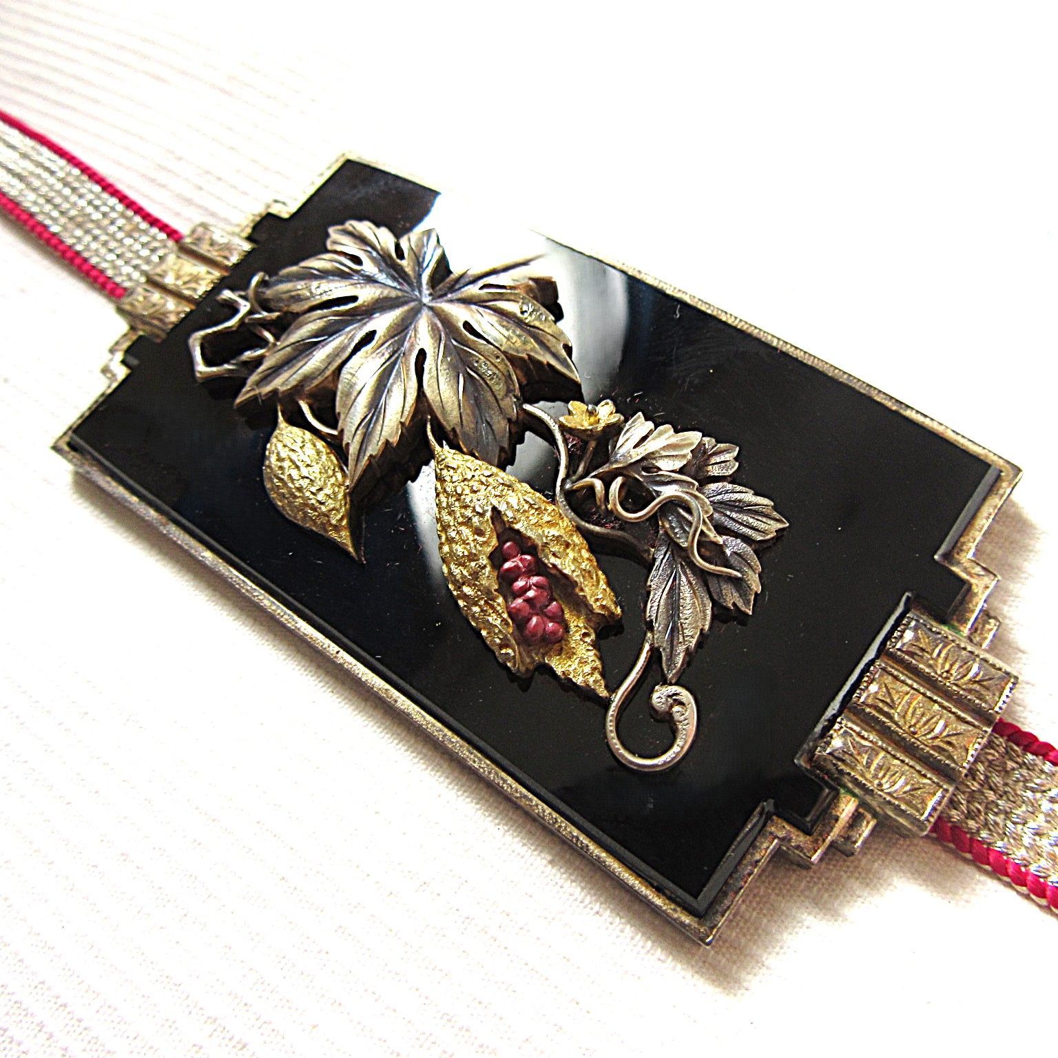 苦瓜 ゴーヤ 金工 帯留め 在銘 アンティーク 骨董 帯留 彫金 着物 和装小物