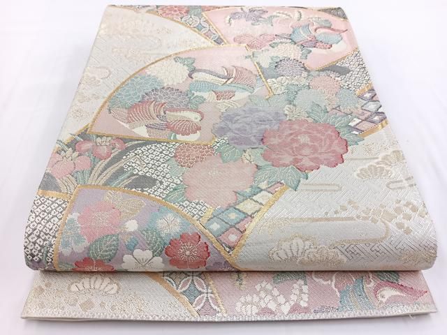 平和屋着物◎佐賀錦 六通柄袋帯 鴛鴦地紙花文 金銀糸 正絹 逸品