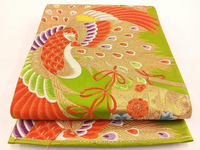 平和屋着物◎六通柄袋帯 唐織 孔雀几帳花文 金銀糸 正絹 逸品