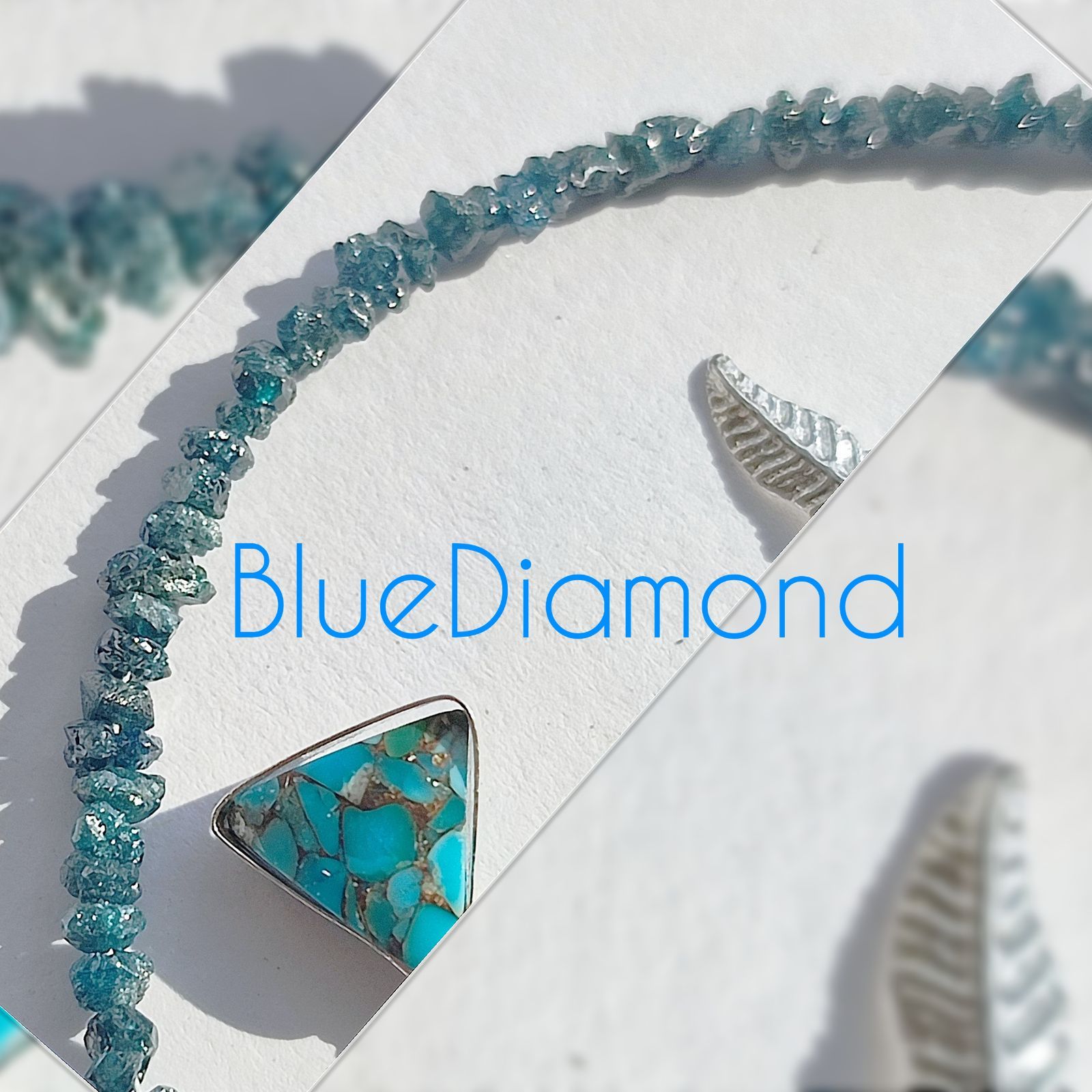 14Kgf ブルー ダイヤモンド 原石 アウトレット ネックレス 男女兼用