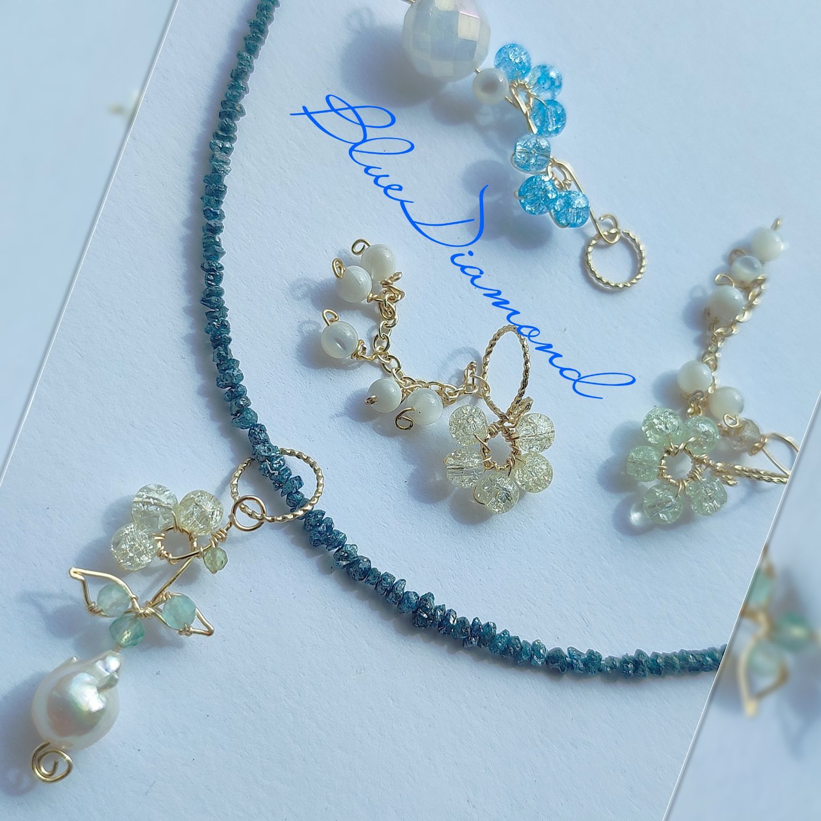 14Kgf ブルー ダイヤモンド 原石 アウトレット ネックレス 男女兼用