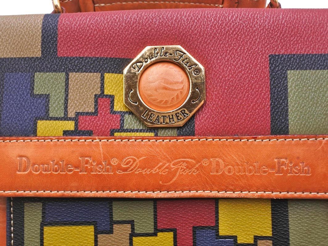 double fish ダブルフィッシュ レザー 総柄 2WAY ハンド ショルダー