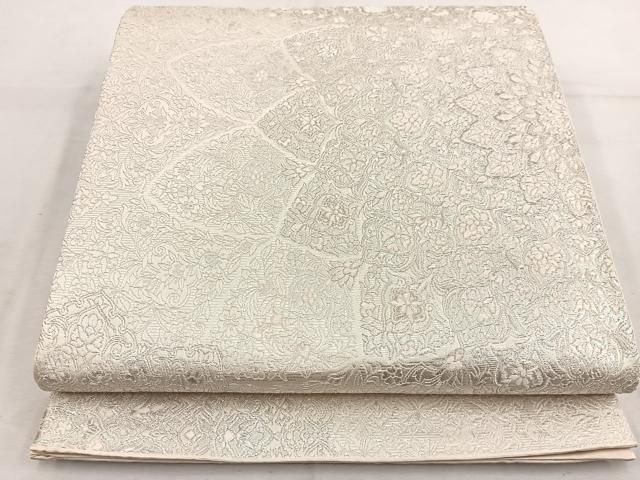 平和屋着物◎六通柄袋帯 正倉院 銀糸 正絹 逸品 未使用 BAAV9382mz
