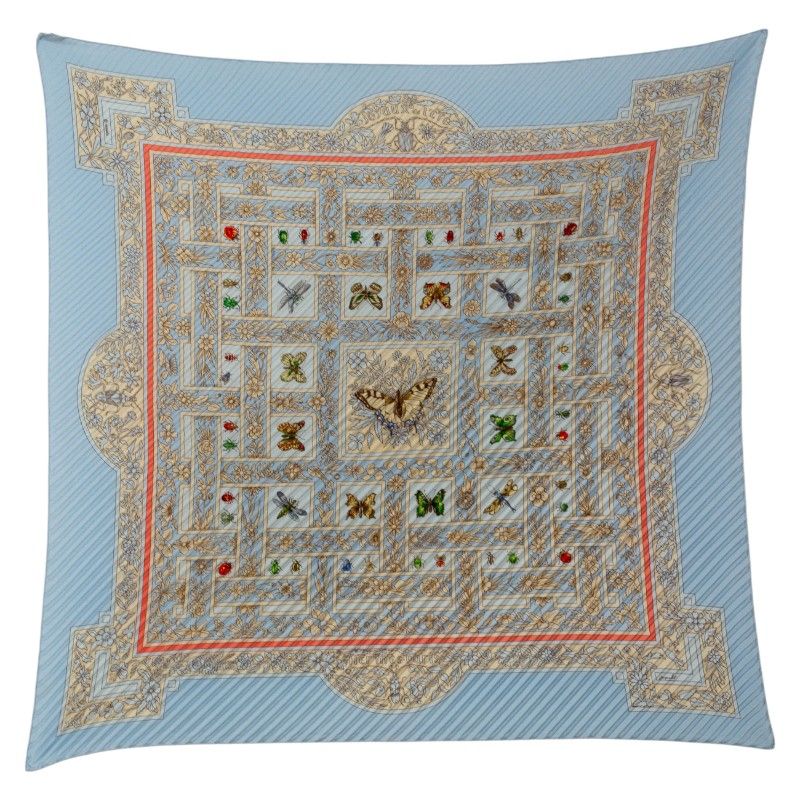 エルメス カレ90 joyaux de l’ete 夏の宝石 プリーツスカーフ ブルー マルチ シルク レディース HERMES 1 0243896