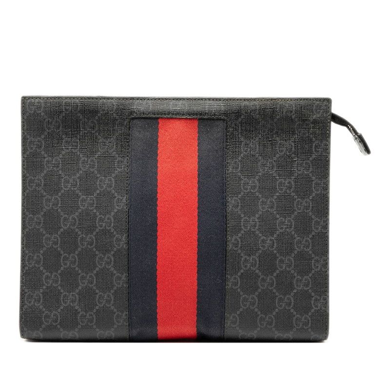 グッチ GGスプリーム シェリーライン クラッチバッグ セカンドバッグ 475316 ブラック グレー PVC レザー レディース GUCCI 1 0243914