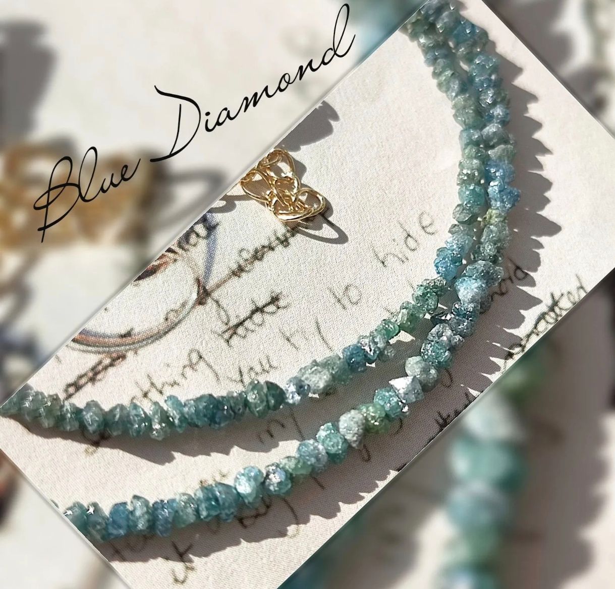 14Kgf ブルー ダイヤモンド 原石 アウトレット ネックレス 男女兼用