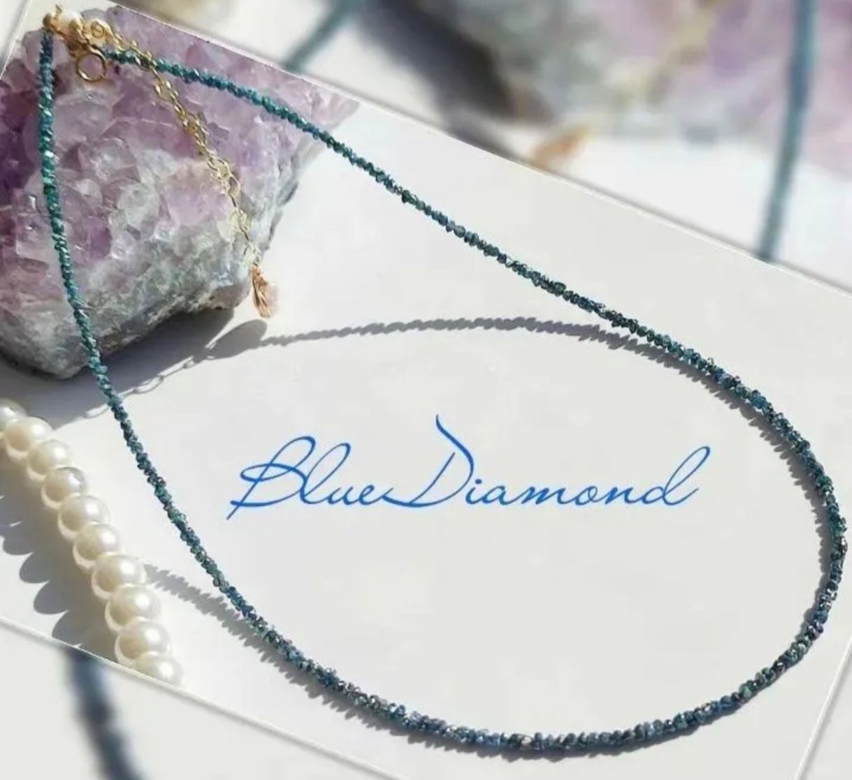 14Kgf ブルー ダイヤモンド 原石 アウトレット ネックレス 男女兼用