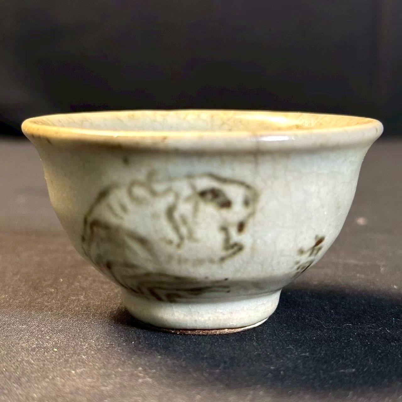 幽玄】益子焼 人間国宝 島岡達三 石洞山人絵付 虎嘯 酒盃 共箱 共布 栞