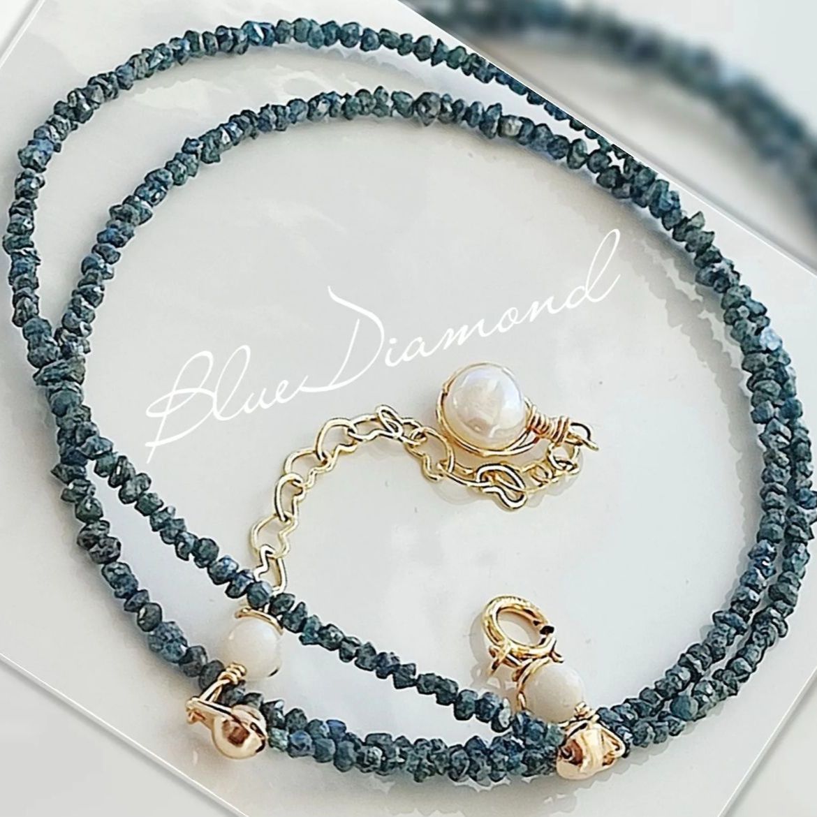 14Kgf ブルー ダイヤモンド 原石 アウトレット ネックレス 男女兼用