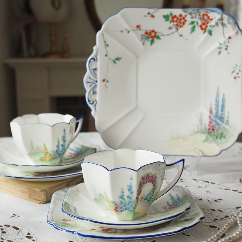 英国シェリー クイーンアン マイガーデン トリオ2客＋BBプレート