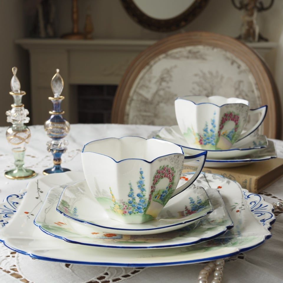 英国シェリー クイーンアン マイガーデン トリオ2客＋BBプレート