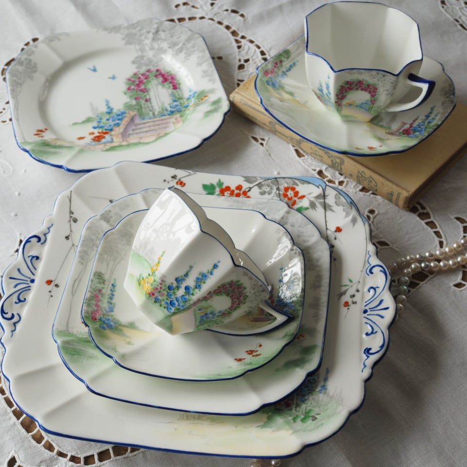 英国シェリー クイーンアン マイガーデン トリオ2客＋BBプレート