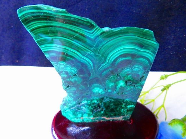 研磨済み 絶品100 A天然マラカイト原石台座付き超巨大408 g tr 26479 D 1