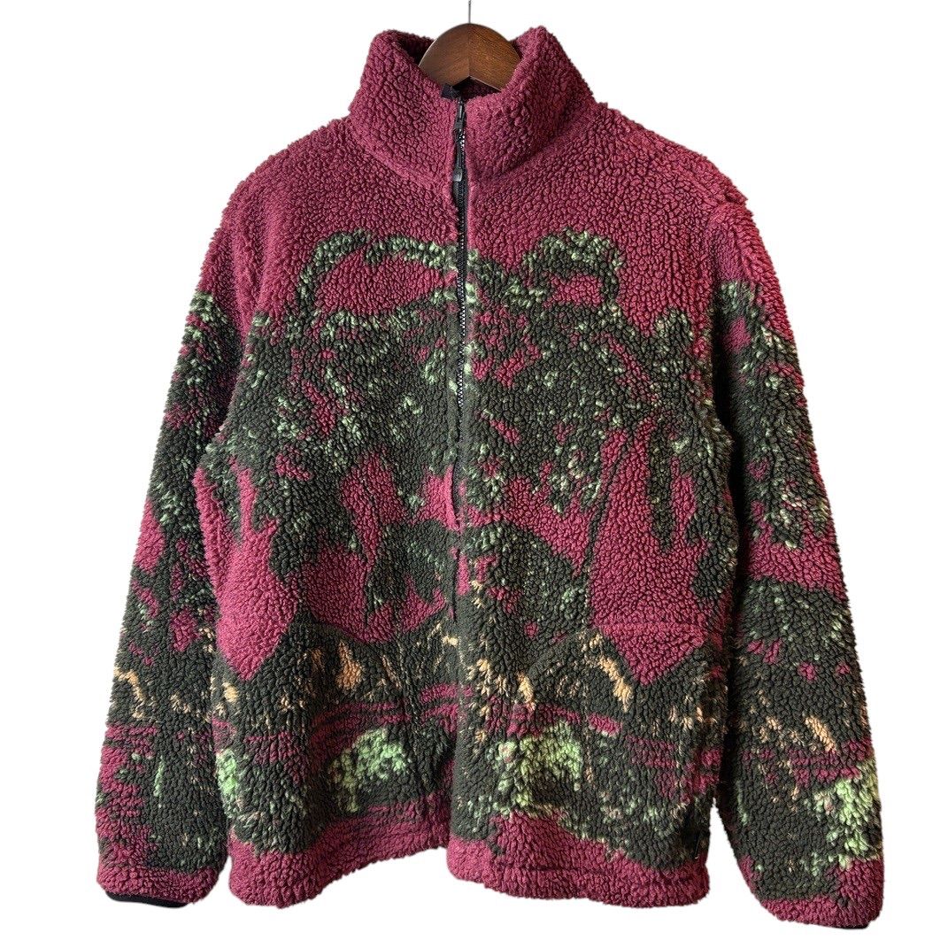Stüssy ステューシー Fleece Zip Jacket 総柄ボアフリースジャケット S