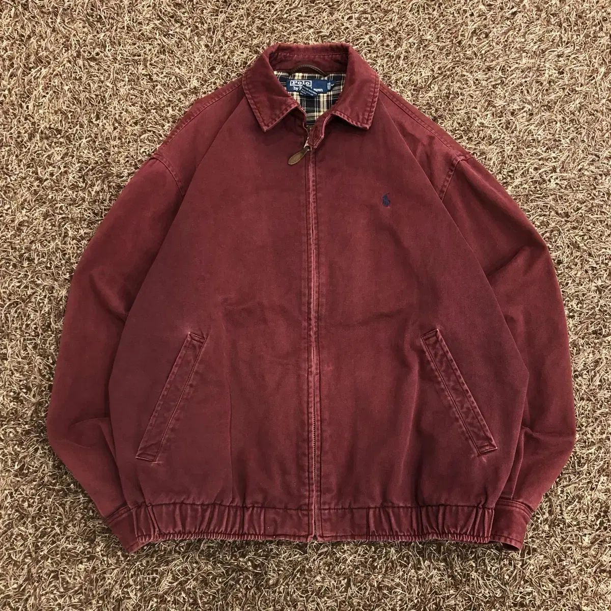 M ポロラルフローレン バーガンディ ハリントンジャケット スイングトップ チェック ライニング ブルゾン ジャケット