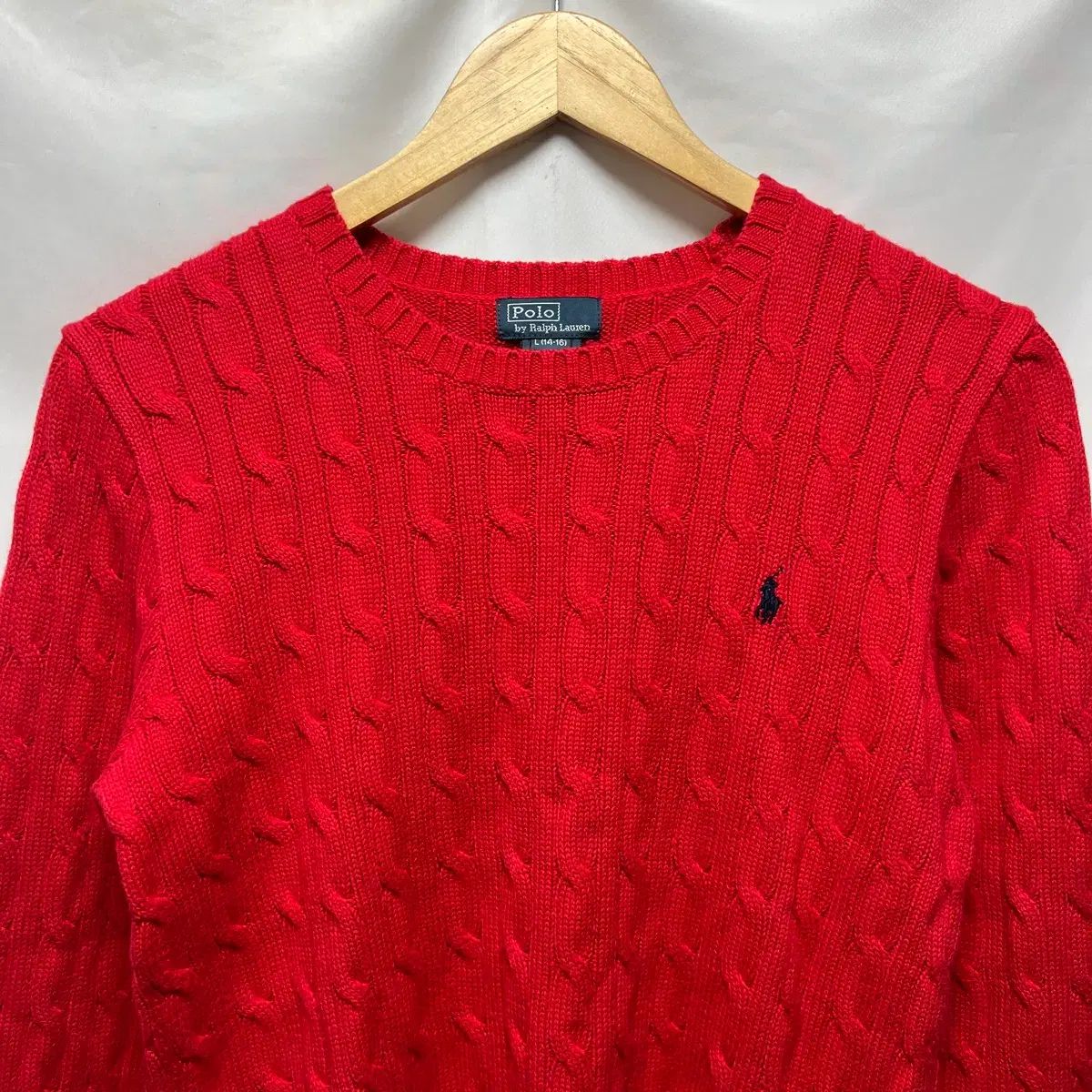 正規品/ウィメンズM L ポロ ラルフローレン ケーブル編み レッド