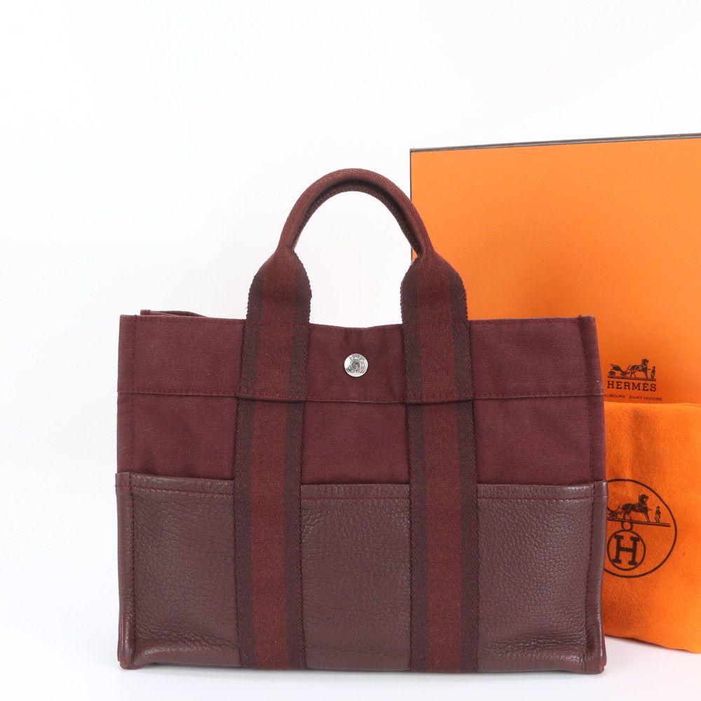 極美品 エルメス フールトゥ PM ハーフレザー キャンバス トート