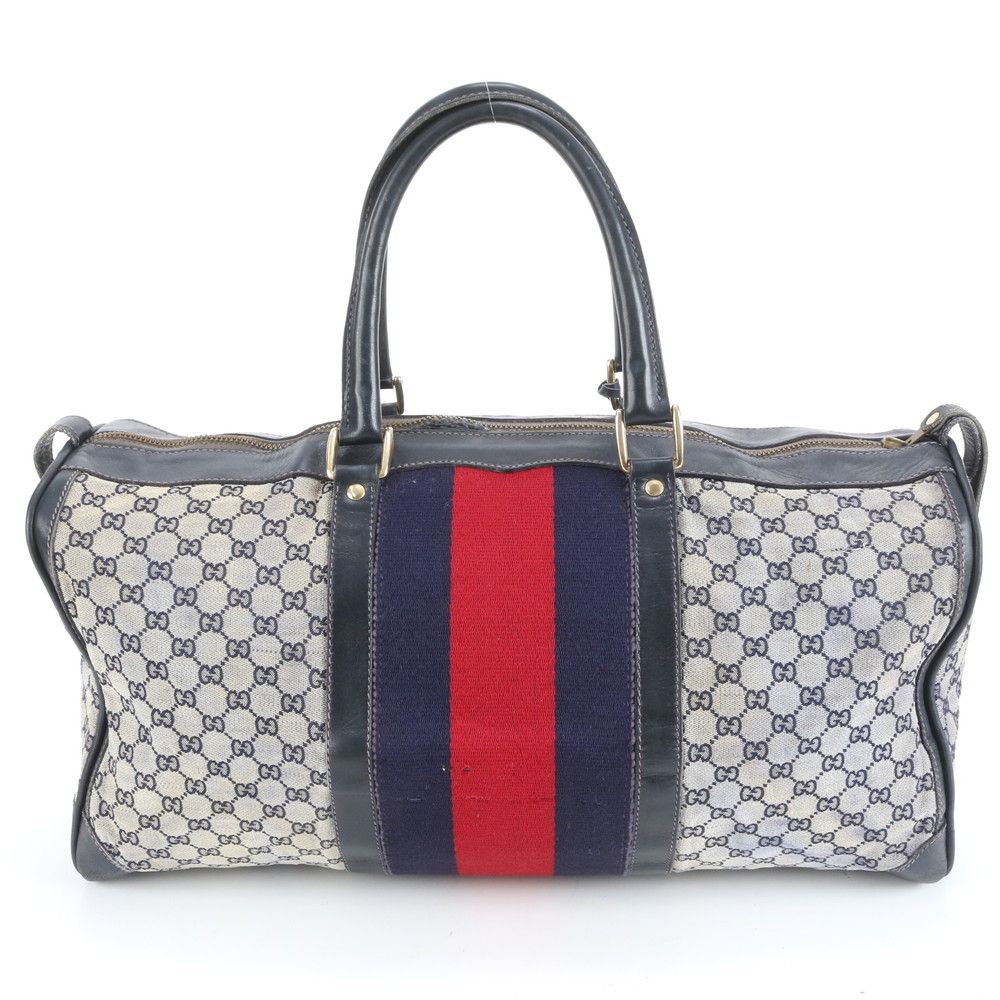 【入手困難・美品】グッチ☆ハンドバッグ GGキャンバス シェリーライン ネイビー 美品 グッチ GGキャンバス シェリー ライン レザー ボストン バッグ