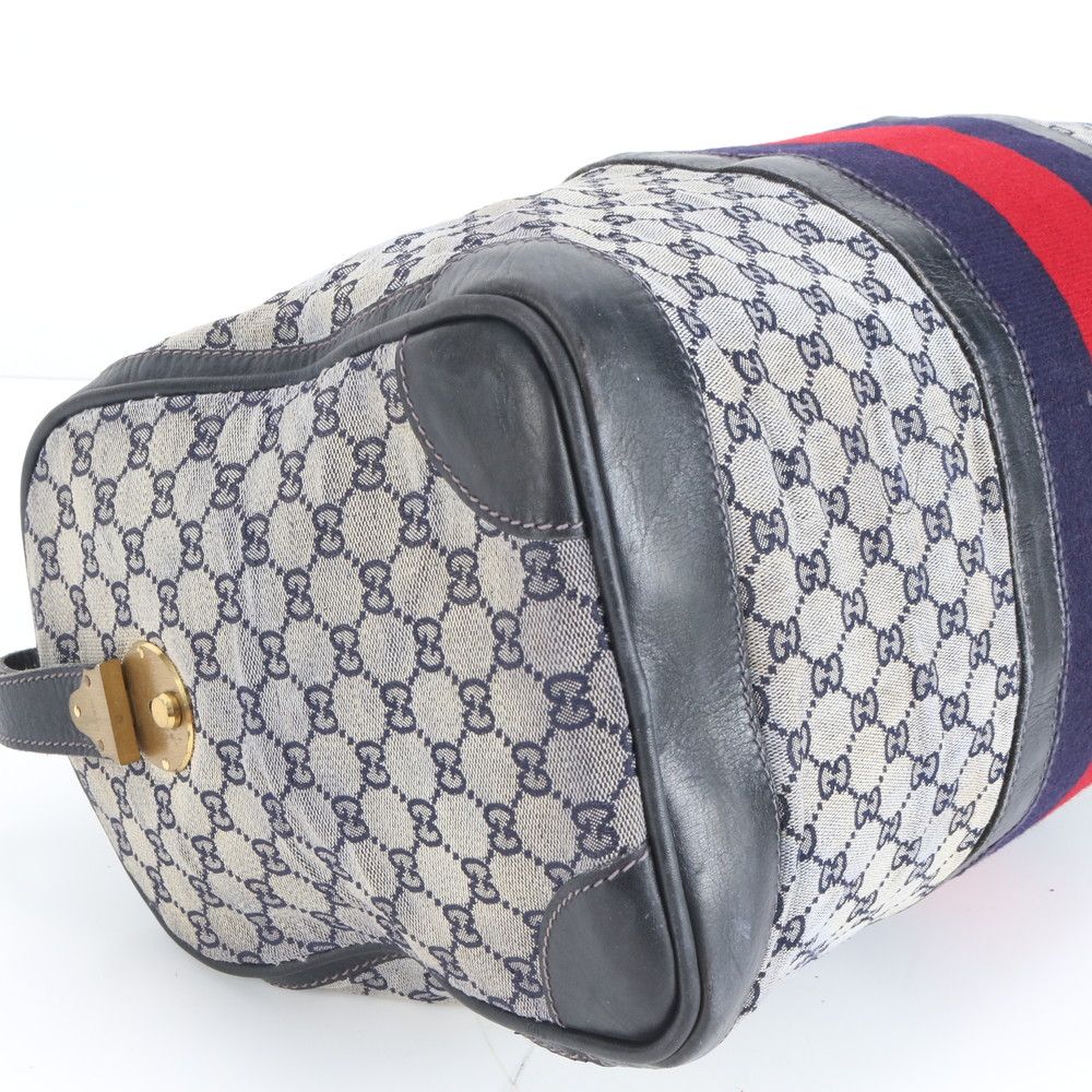 美品 グッチ GGキャンバス シェリー ライン レザー ボストン バッグ