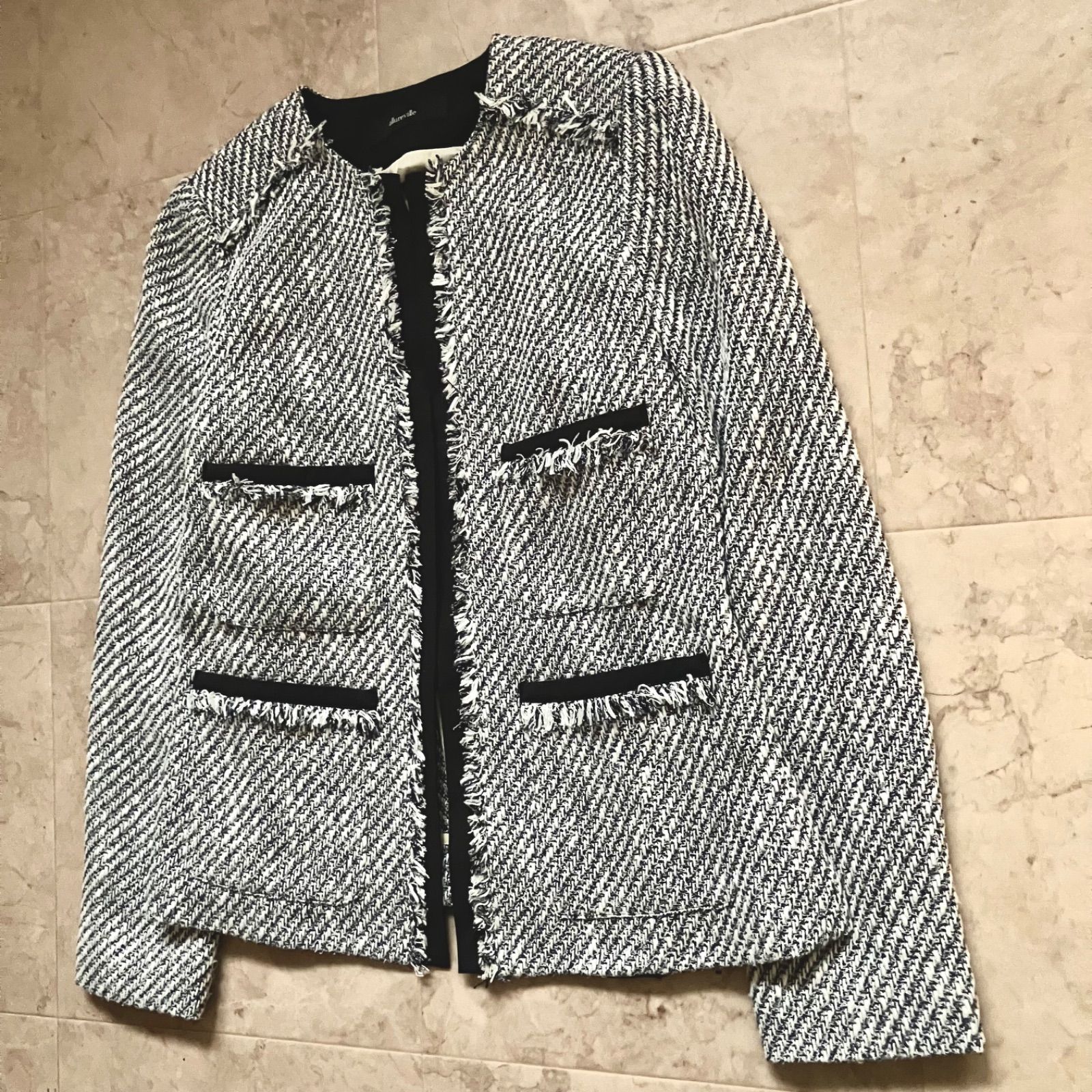 allureville アルアバイル ツイード調 ノーカラージャケット Sサイズ