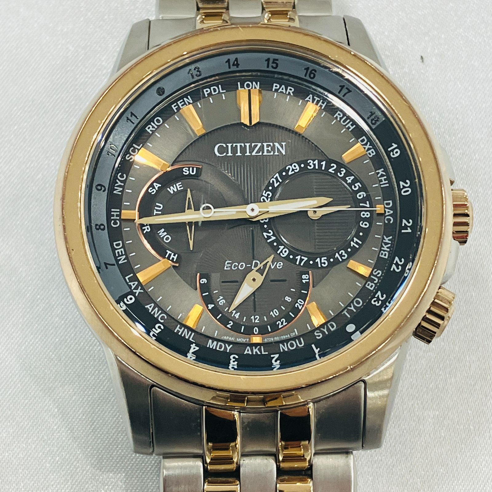 A 稼働 CITIZEN シチズン EcoDrive 8729 R 005804 ソーラ時計 メンズ エコドライブ デイデイト表示