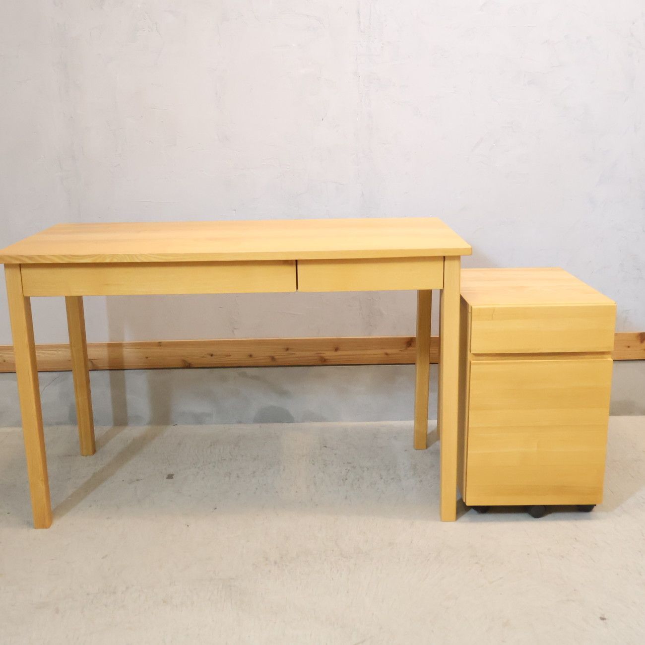 無印良品 MUJI タモ材 パーソナルデスク&ワゴン シンプル 引出し付