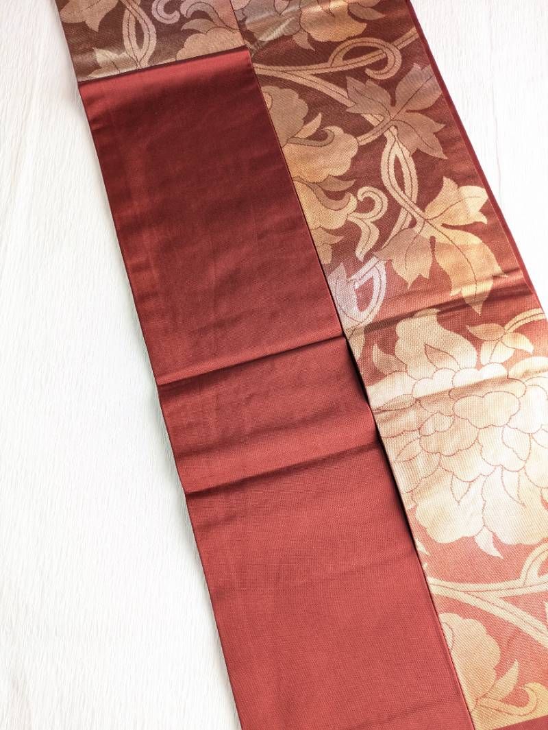 美品☆名古屋帯 本金入り 花唐草 ぼかし 正絹 名古屋仕立て 074 - メルカリ