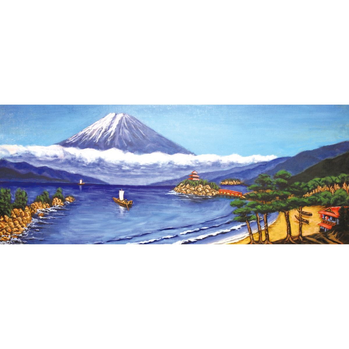 お寺と富士山 パノラマ 銭湯画 パノラマサイズ お風呂ポスター 防水ポスター