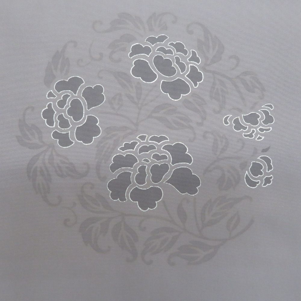 名古屋帯 正絹 塩瀬 紫色x銀色 華紋紋様 お太鼓柄 カジュアル 仕立て