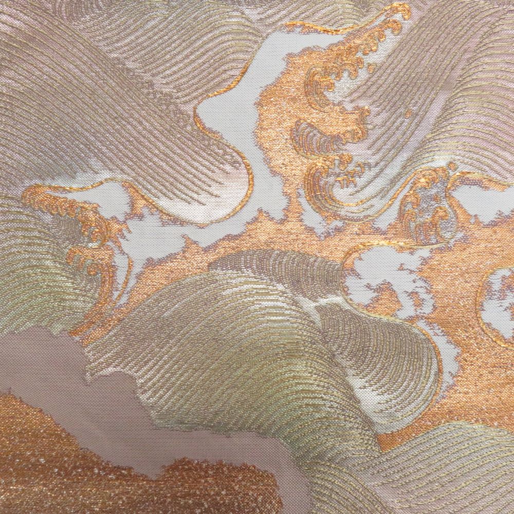 龍村美術織物 袋帯 たつむら 彩流涛波文 紫色x金色xピンク色 金糸