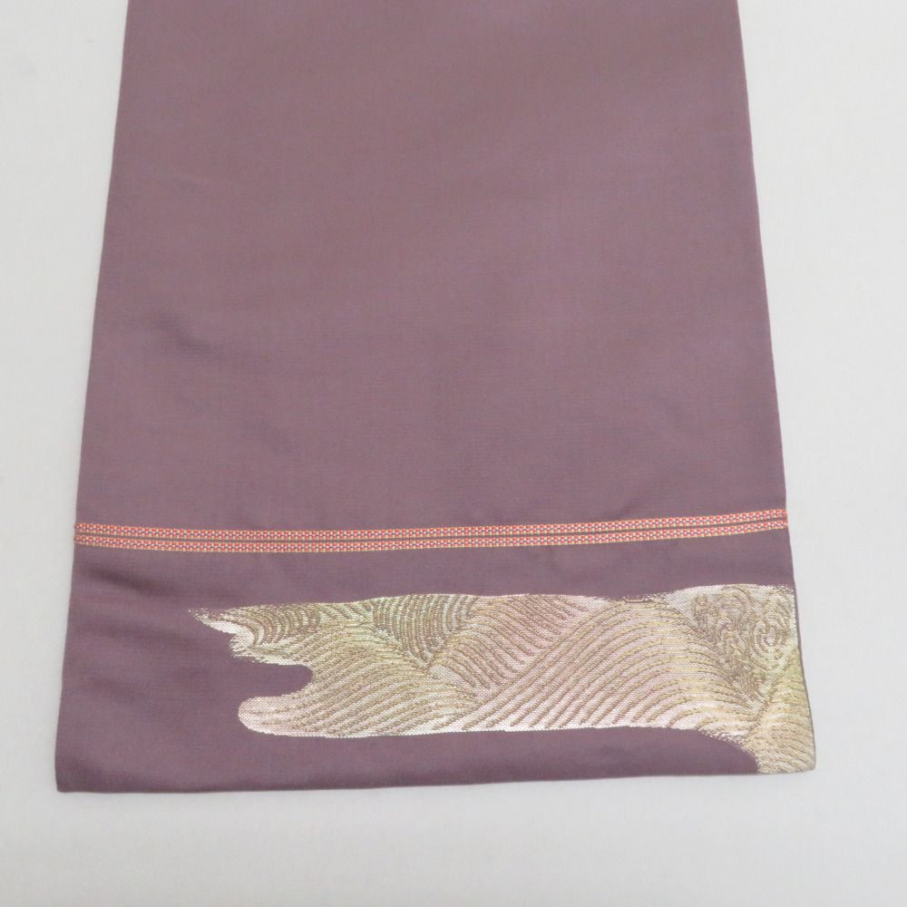 龍村美術織物 袋帯 たつむら 彩流涛波文 紫色x金色xピンク色 金糸