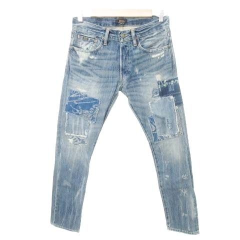 ポロ ラルフローレン POLO RALPH LAUREN SULLIVAN SLIM サリバン スリム パッチワーク デニム ジーンズ ダメージ加工 薄手 28×30 約Sサイズ 青 ブルー