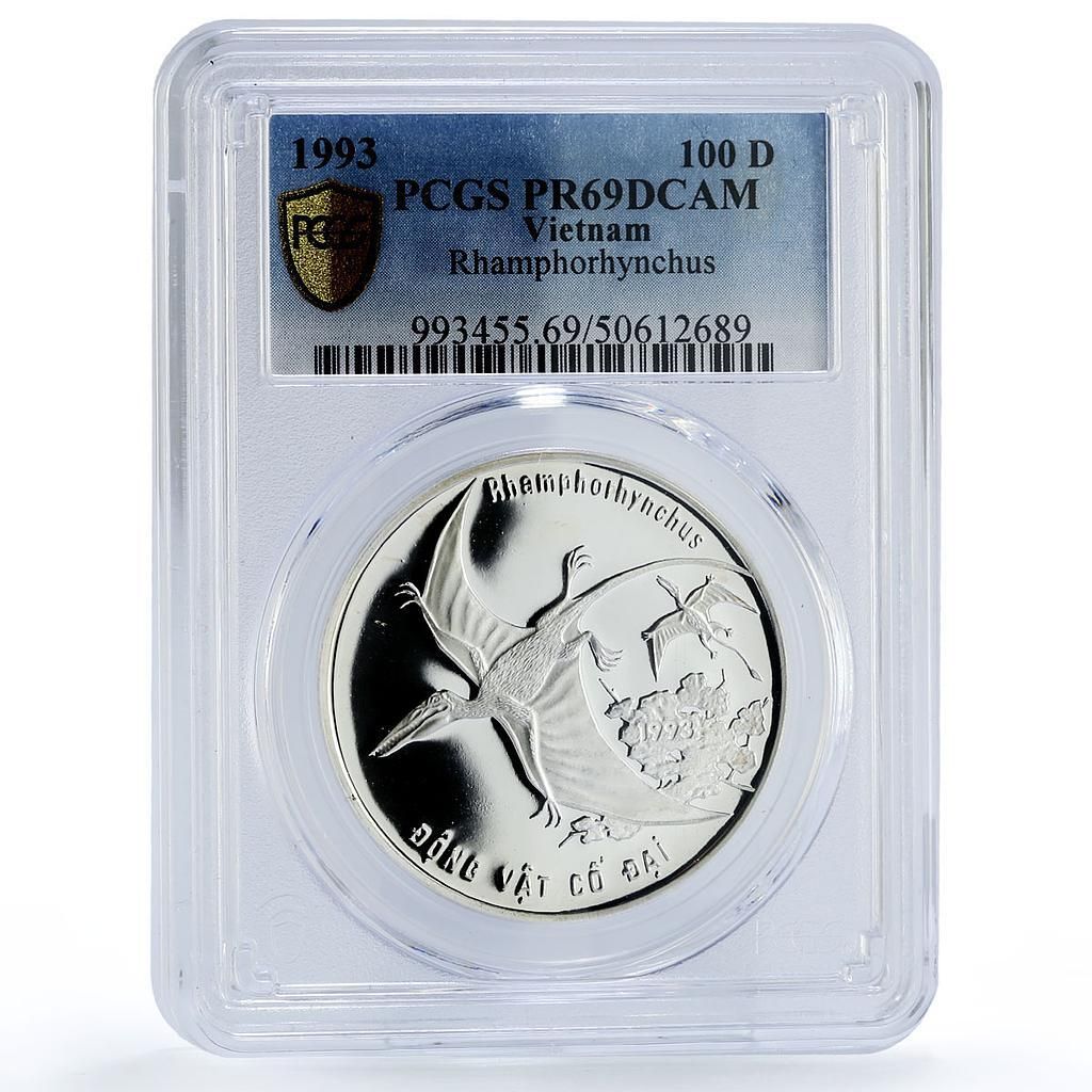 ベトナム 100ドン 先史時代のランフォリンク恐竜 PR69 PCGS 銀貨 1993