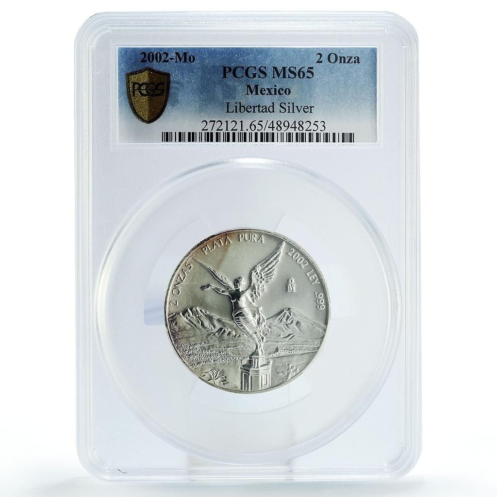メキシコ 2オンサス リベルタッド 独立の天使 MS65 PCGS 銀貨 2002