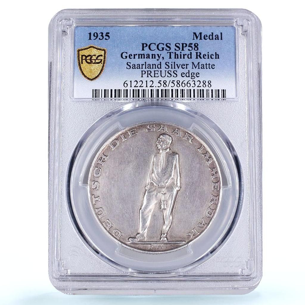 ドイツ第三帝国ザールラント住民投票史 SP 58 PCGS 銀メダル 1935