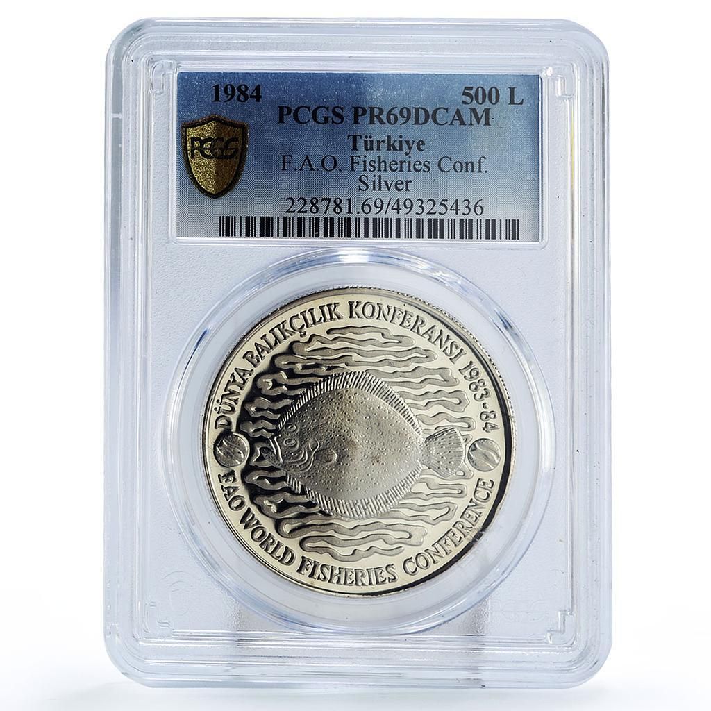 トルコ 500リラ FAO 世界食料デー 漁業会議 PR69 PCGS 銀貨 1984年