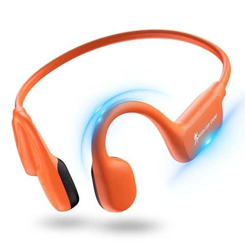 骨伝導イヤホン Bluetooth ヘッドホン オープンイヤー型ワイヤレスイヤホン Type C急速充電 骨伝導 防水軽量 耳を塞がない マイク付き 空気伝導 ステレオ 15 時間再生 運動 通勤 旅行に最適 オレンジ dc 78990 c
