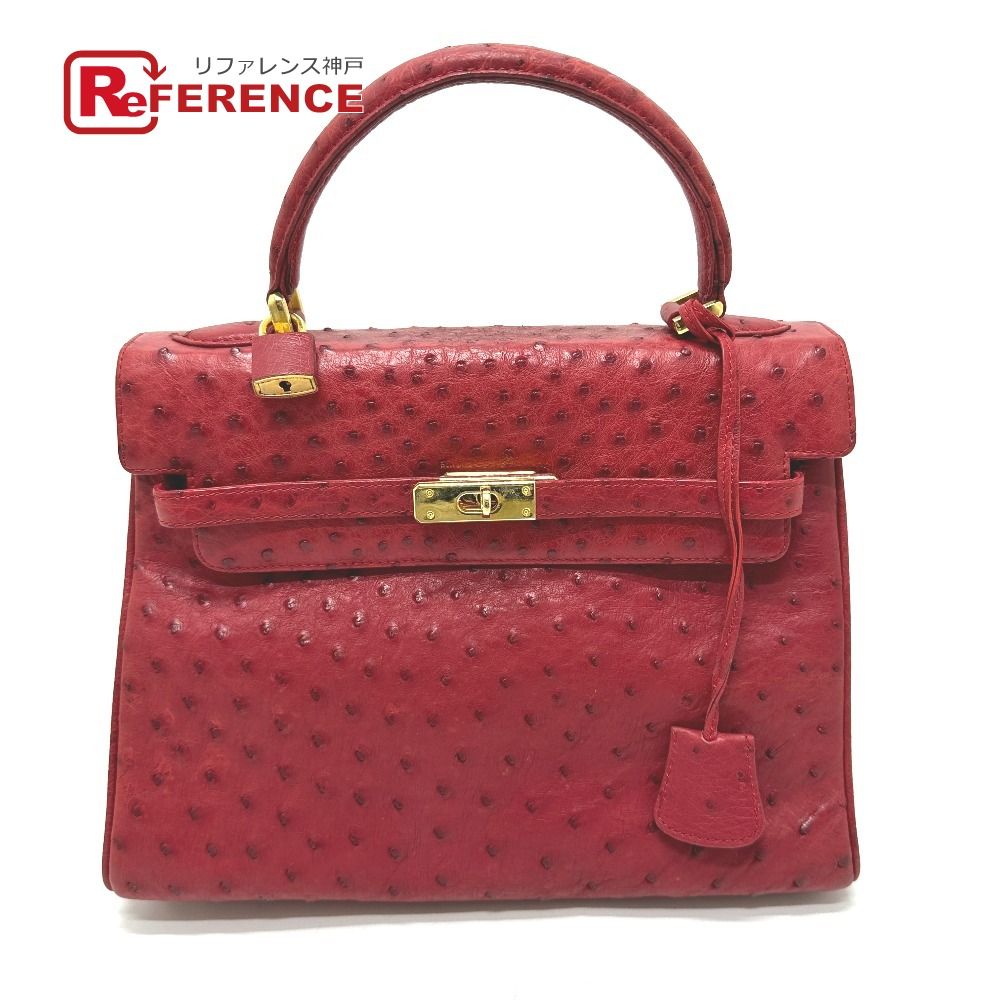 no brand ノーブランド ハンドバッグ ターンロック オーストリッチ レッド